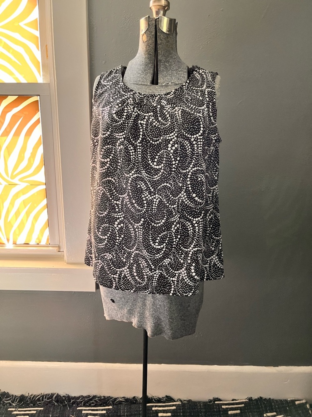 Christopher & Banks Black and White Sleeveless Swirl Dot Tank